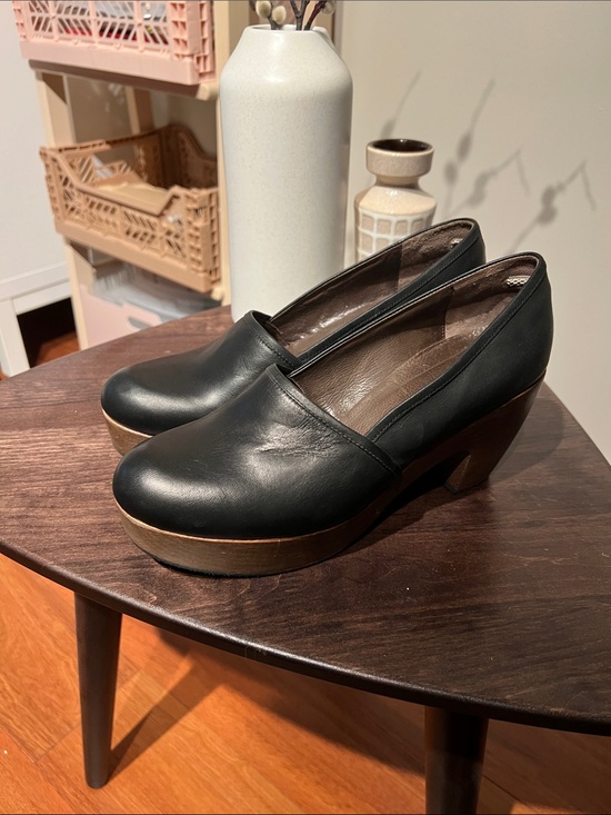 COCLICO Shoes - COCLICO Black Leather Platform Clogs with Wooden Sole